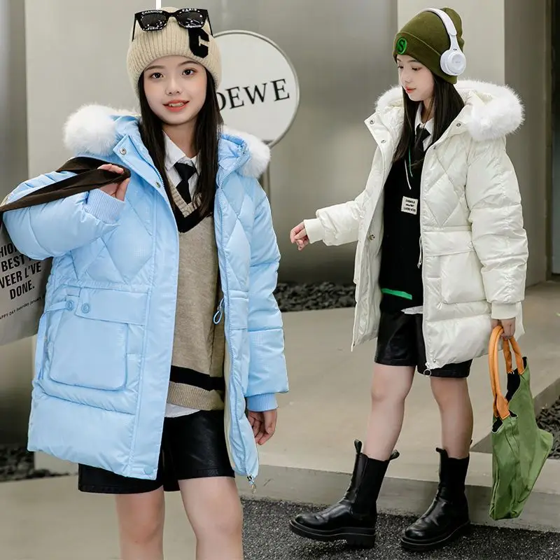 

Girls Winter Parkas Wash Free Top Middle Sized Child Plush Clothes Thickened Coat Kids Hooded Down Jacket 4 To 14 Years Old