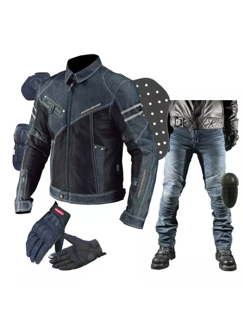 

2022 NEW For KOMINE Denim Motorcycle Jacket Pants glovves Suits Motorbike Riding Jacket Full Body Protective Gear Armor Clothing