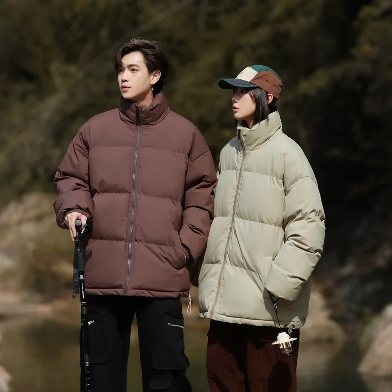 2024 New Thickened Cotton Puffer Jacket Winter Autumn Couple's Streetwear Stand Collar Versatile Casual Solid Color Coat
