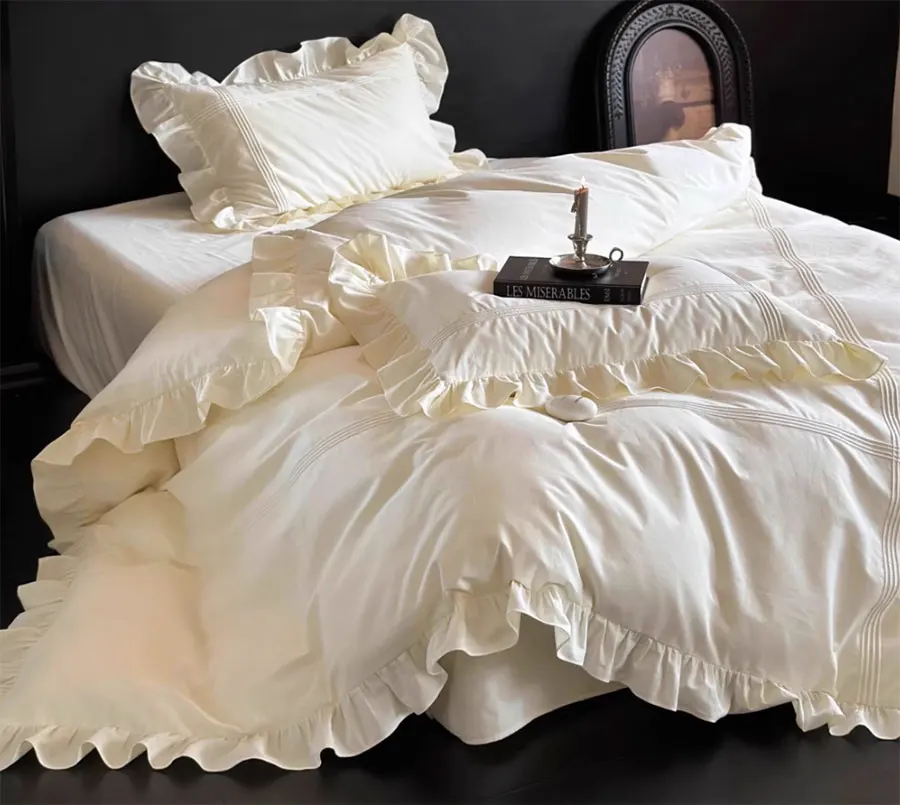 Комплект постельного белья милой принцессы из чистого розового бежевого