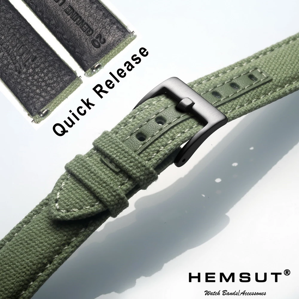 

Hemsut Canvas Watch Bands Premium Material Quick Release Black Quality Nylon Watch Straps Steel Buckle 18mm 20mm 22mm 24mm