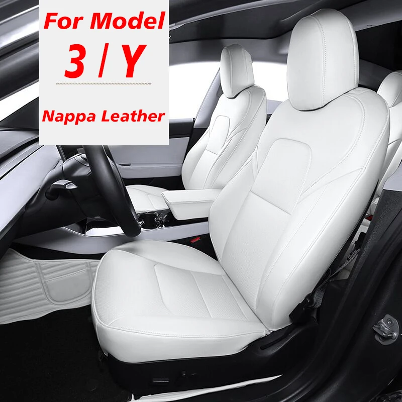 

Car Seats Cover For Tesla Model 3 Y Nappa Leather Full Surround Style Factory Wholesale Price White Cushion Interior Accessories