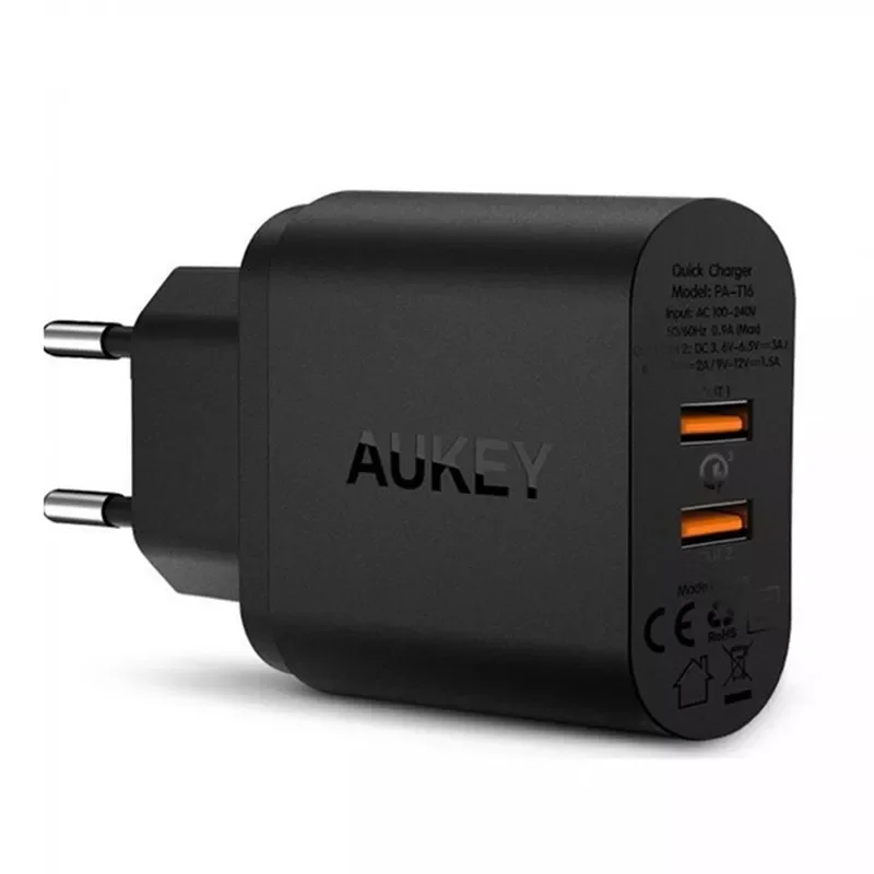 

AUKEY PA-T16 MAX 36 Вт PD адаптер для быстрой зарядки с 2 портами выход Type C Быстрая зарядка QC3.0 для iPhone USB C европейского стандарта