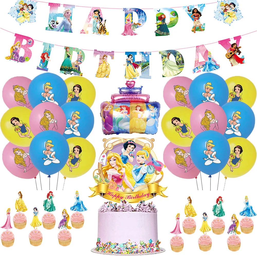 

Disney Princess Party Decoration Kids Happy Birthday Party Decoration Set Girls Favors Party Supplies Cup Plate Banner Hat Straw