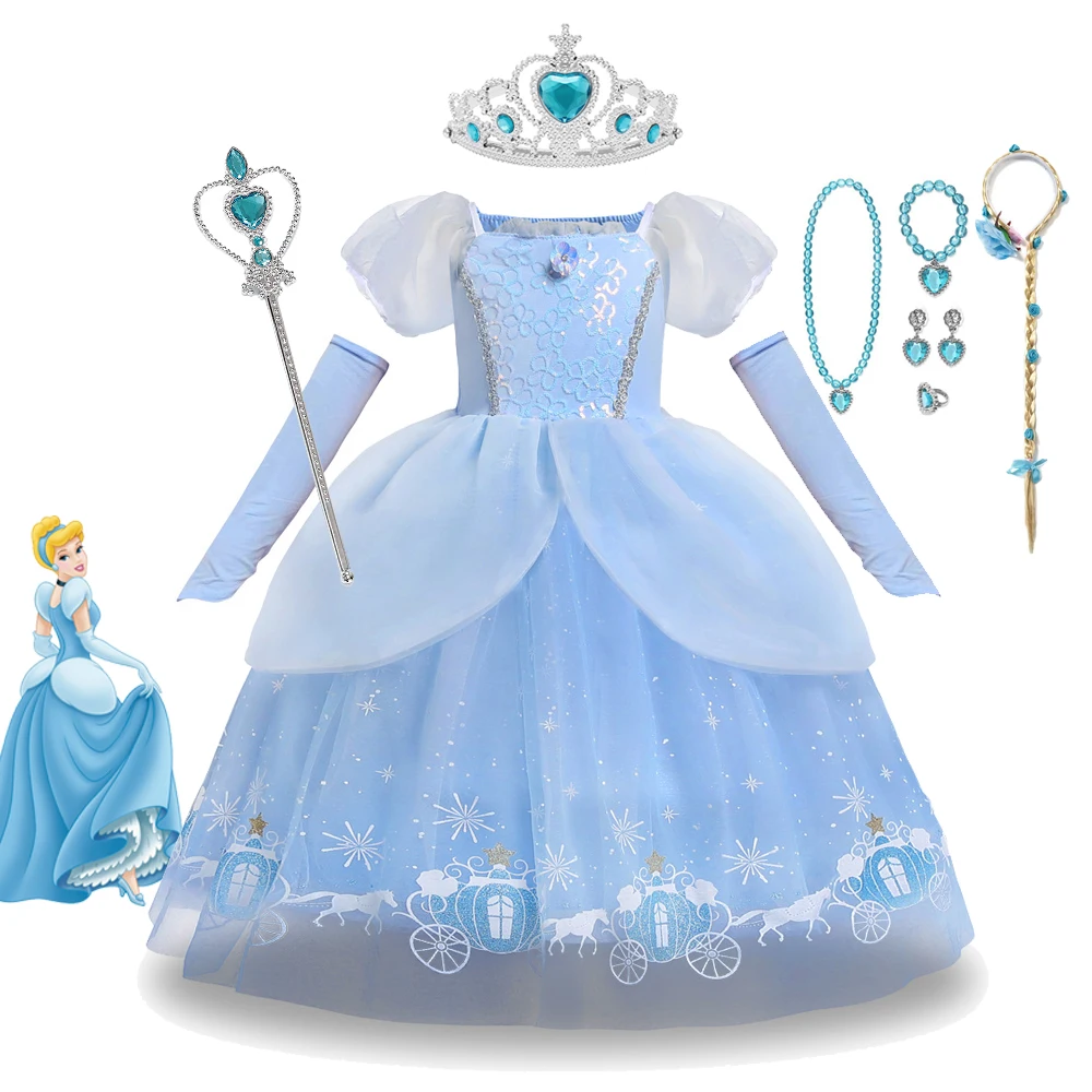 

Disney Girl Cinderella Dress Halloween Party Ball Gown Prom Evening Dresses Girls Cosplay Princess Costume Kids Clothes Vestido