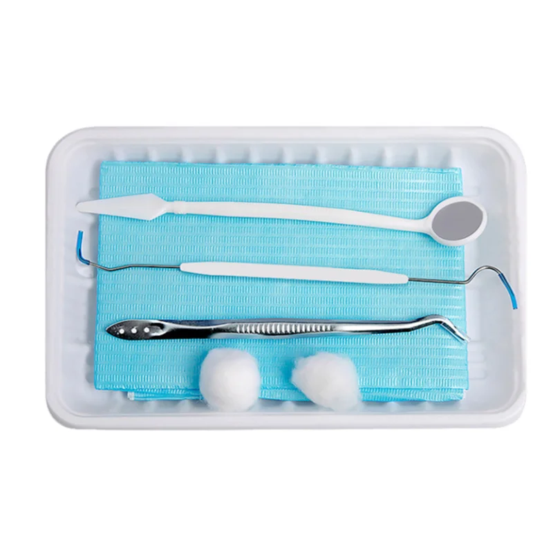 

8pcs Dental Disposable Oral Package Mouth Mirror Tweezer Probe Instrument Box Disposable Plastic Dentist Tray 2size for Choose