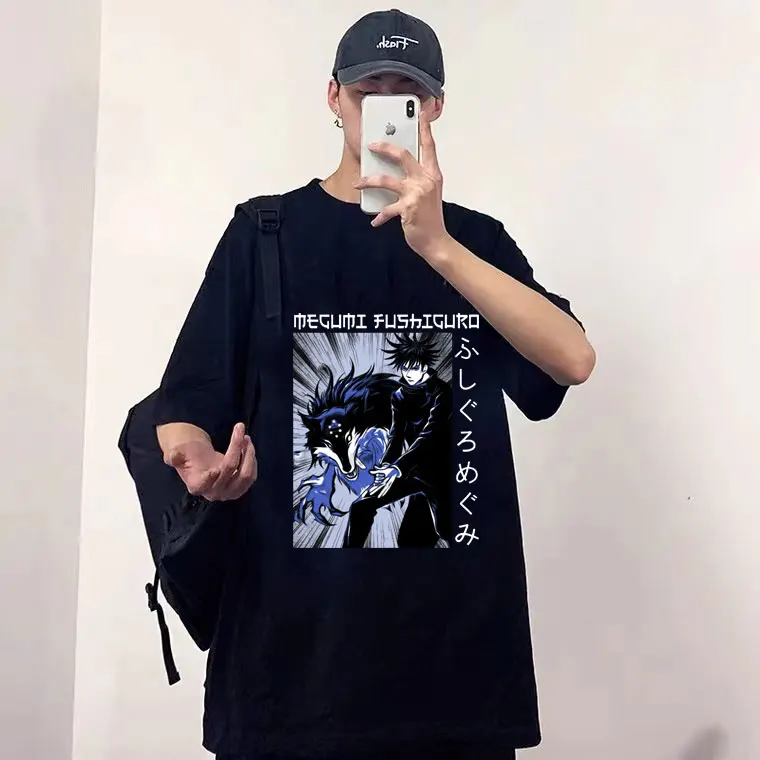 

2022 New Design Jujutsu Kaisen T-shirt Fushiguro Megumi Print T Shirts Black Jade Dog Graphics Tees Men Women Fashion T Shirt