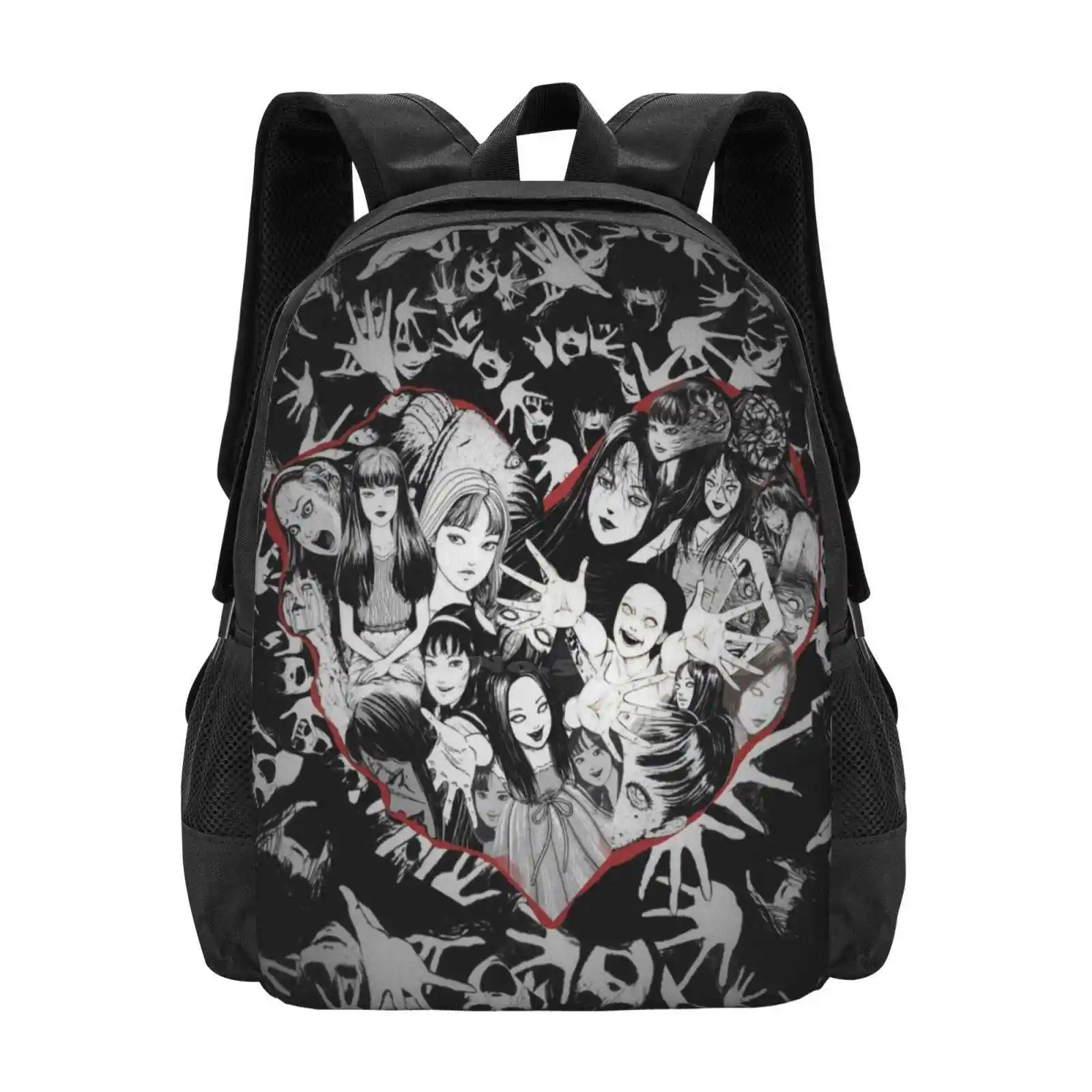 

Junji Ito Tomie Valentines Day 2 Collage School Bags Travel Laptop Backpack Junji Ito Tomie Valentines Day Hearts Scary Goth