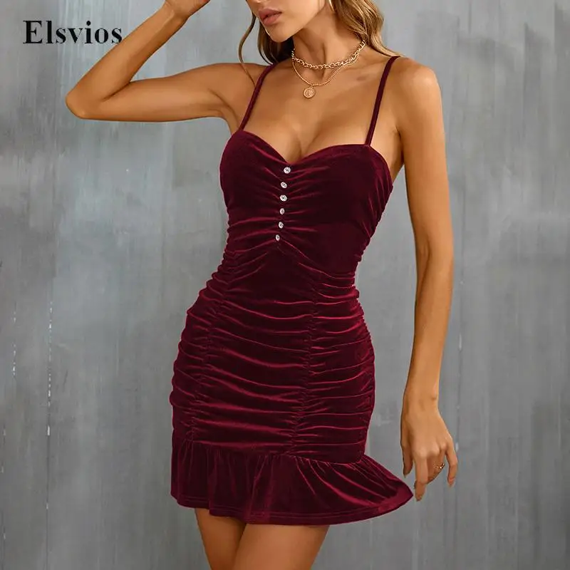 

Женское бархатное платье с открытой спиной, однотонное облегающее платье-мини без рукавов, с драпировкой, элегантное офисное платье для веч...