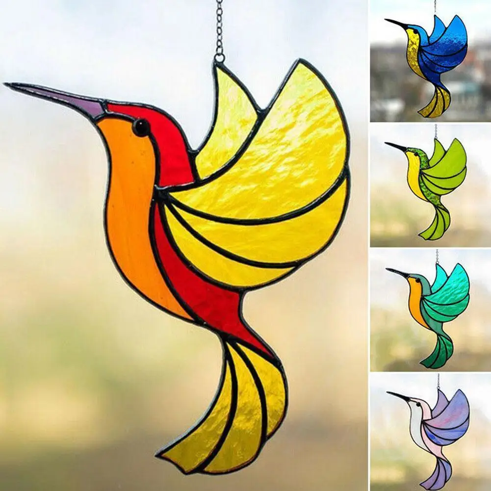 

1PC Hummingbird Big Bird Wall Art Sculpture Outdoor Hanging Wind Chimes Rainbow Chaser Hanging Catcher Curtain Pendant Decoratio