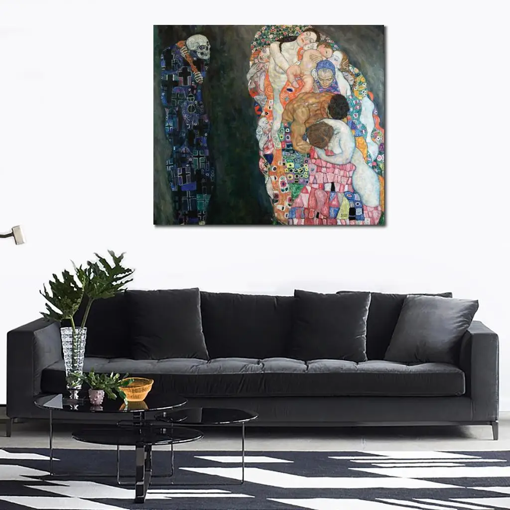 Знаменитый портрет на холсте "Жизнь и смерть" Густав Климт, репродукция картины маслом, ручная роспись, декор для дома, высокое качество.