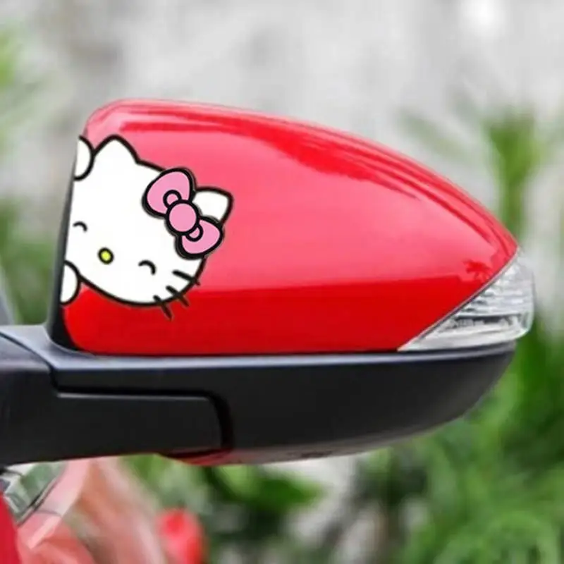 

Hello Kitty Sanrios Series Anime Kawaii Cartoon Car Rearview Mirror Personality Sticker Cute Girl Heart Body Latte Art Girl Gift