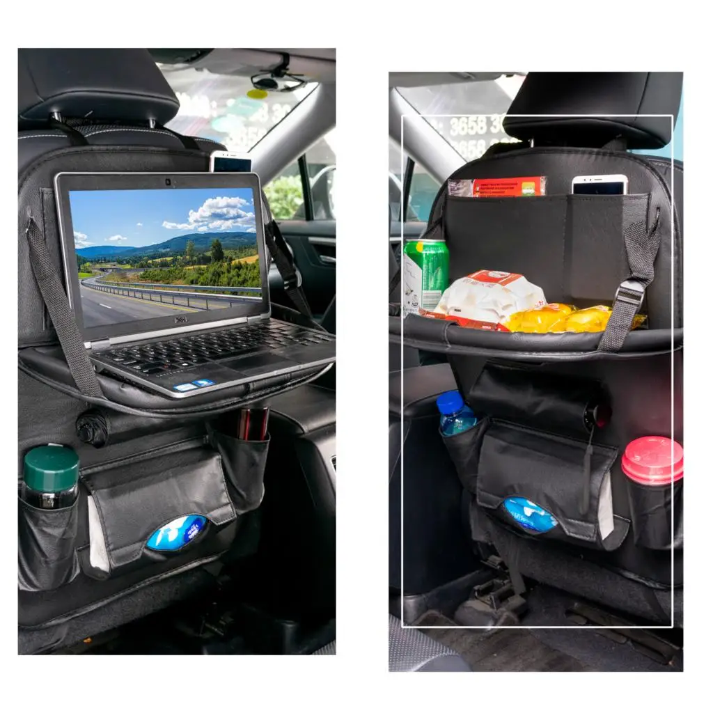 Кожаная сумка-Органайзер на спинку сиденья автомобиля складной столик дорожная