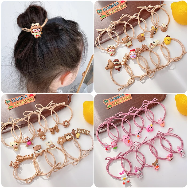 

10 Pcs/Set Children Cute Acrylic Cartoon Flower Elastic Hair Bands Girls Lovely Scrunchies Rubber Bands Kids Hair Accessories