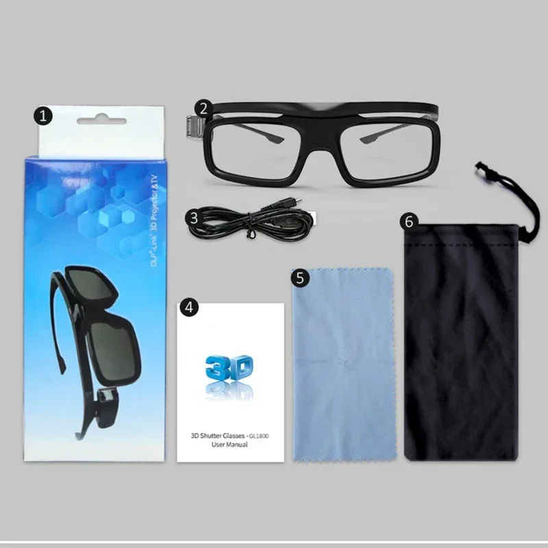 Projector 3D Glasses Active Shutter Rechargeable DLP-Link for All DLP Projectors Optama Acer BenQ ViewSonic Sharp Dell