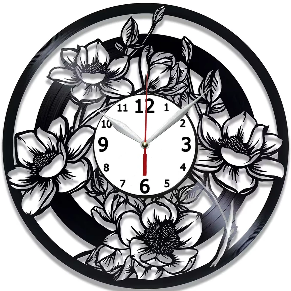 Flower Home Decor - Flower Gift for Mom - Vinyl Record Wall Clock 12 Inch - Handmade Gift for Girl - Gift Idea for Woman