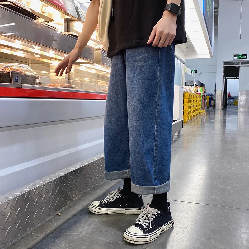 Summer Blue Jeans Men's Fashion Casual Oversized Wide Leg Jeans Men Streetwear Hip Hop Loose Straight Denim Pants Mens Trousers
