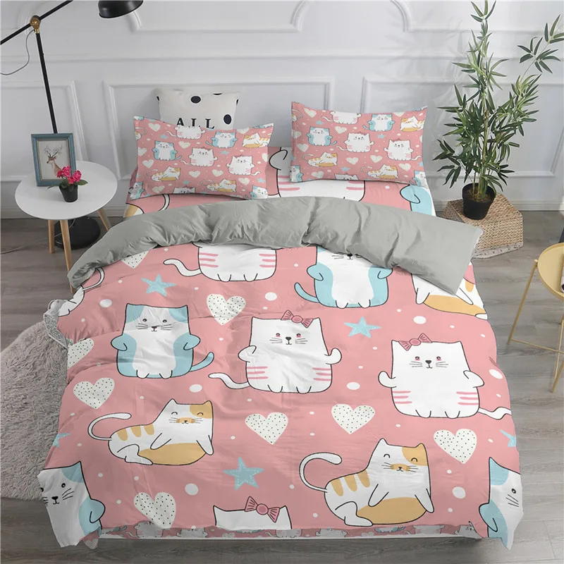 Cartoon Cat Dogs Toddler Bedding Set For Kids Teens Cartoon Kittens Animals Microfiber 3D Duvet Cover Pillowcases Bedroom Decor