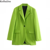 kohuijoo long sleeve green women oversized blazer 2022 spring autumn solid casual loose womens blazers pocket suit jacket