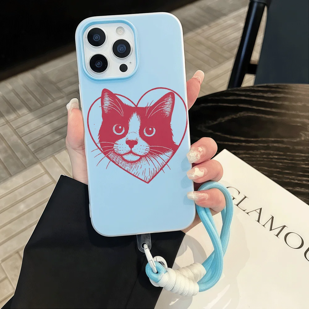 Фото Чехол для телефона Macaron для Xiaomi 17 Pro Max Mi11 Lite 5G 15T 14T Pro, противоударный, матовый, мягкий, с ремешком, милый дизайн с кошкой и сердечками №5