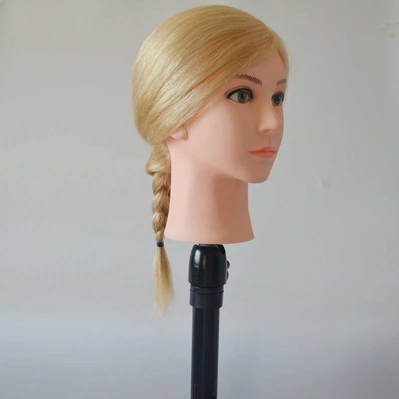 100% Human Hair Blonde Gold Mannequin Doll Head for Hairstyles Professional Styling Head Hot Curl Iron Straighten Training enlarge