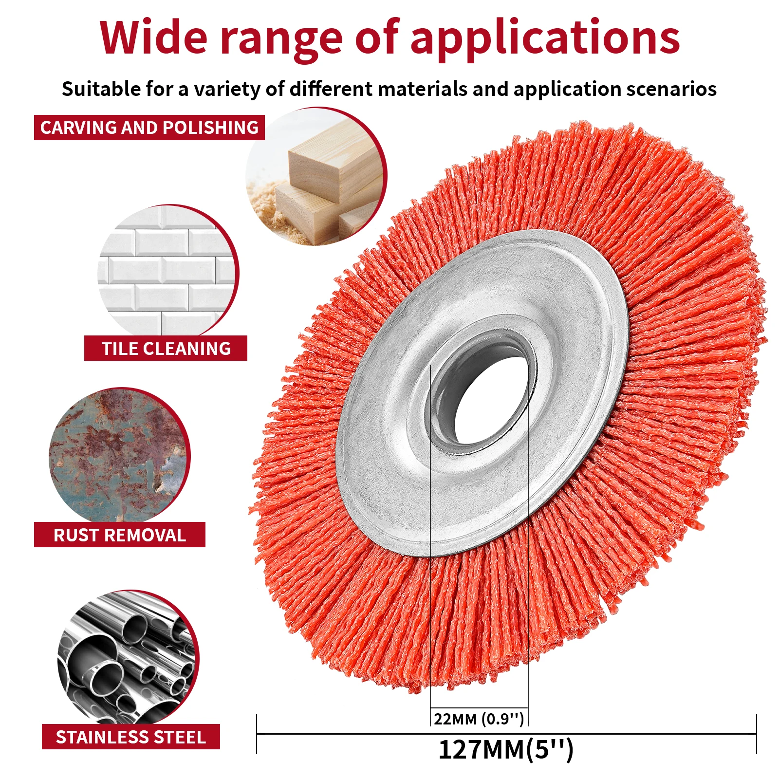 

Нейлоновая круговая щетка 100 мм/125 мм, абразивная проволока, щетка для полировки, деревообработка, шлифовка металла, удаление заусенцев для шлифовальной машины, вращающийся инструмент