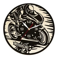 motorbike nature wooden clock garage eco friendly natural wall decor riding motorcycle speed wood silent wall watch for man cave