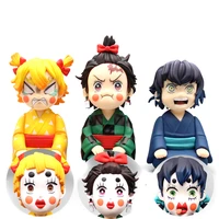 funny anime gk figure face changing demon slayer kamado tanjirou agatsuma zenitsu toys collectible model pvc doll christmas