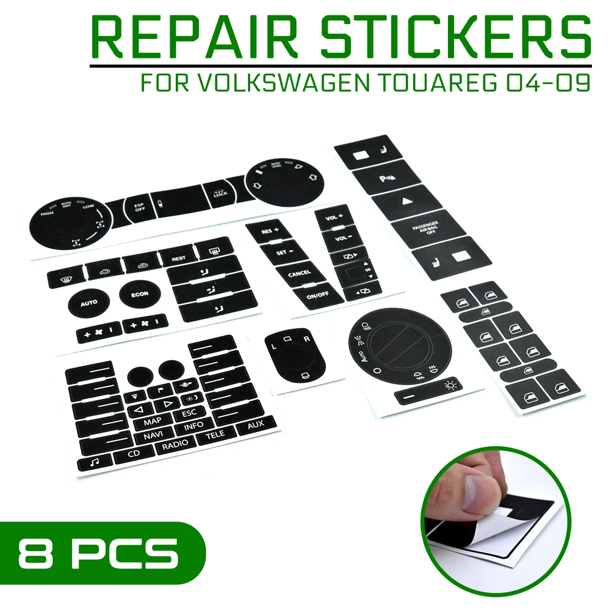 

Car 8pcs Stickers For VW For Volkswagen Touareg 04-09 Car Steering Wheel Headlight Climate Switch Worn Button Stickers Decals