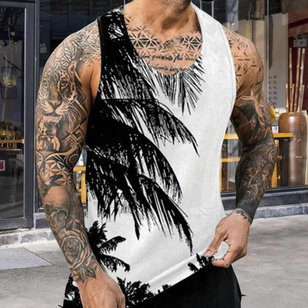 

Men Vest Anti-pilling Pullover Soft Sports O Neck Loose Type Sleeveless Hawaii Colorful Print Summer Tank Top Male Clothes