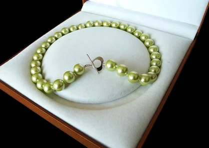 

Rare Huge 12mm Genuine South Sea Apple Green Shell Pearl Necklace Heart Clasp 18'' -Top quality free shipping