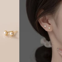 hmes real s925 silver fashion simple charm min imitation pearl stud earrings women wedding party exquisite jewelry gifts