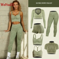 wohuadi ribbed washed seamless yoga set crop top women shirt leggings outfit workout fitness wear gym suit sport sets clothes