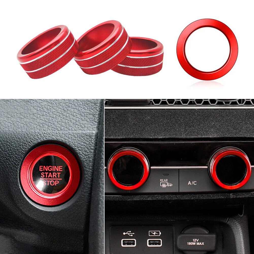 

Button Cover A/C Knob Cover Red Rust-proof Sturdy 4PCS Aluminum Alloy A/C Control Knobs Car Interior Decoration