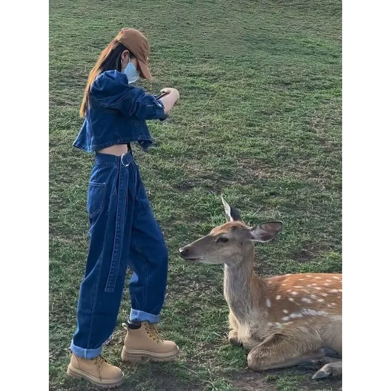 Женский осенний Новый джинсовый пиджак с солеными рукавами укороченные брюки