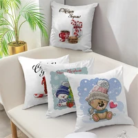 christmas pillowcase decoration cute bear photo cushion cover brand new home sofa seat pillowcase short plush pillowcase