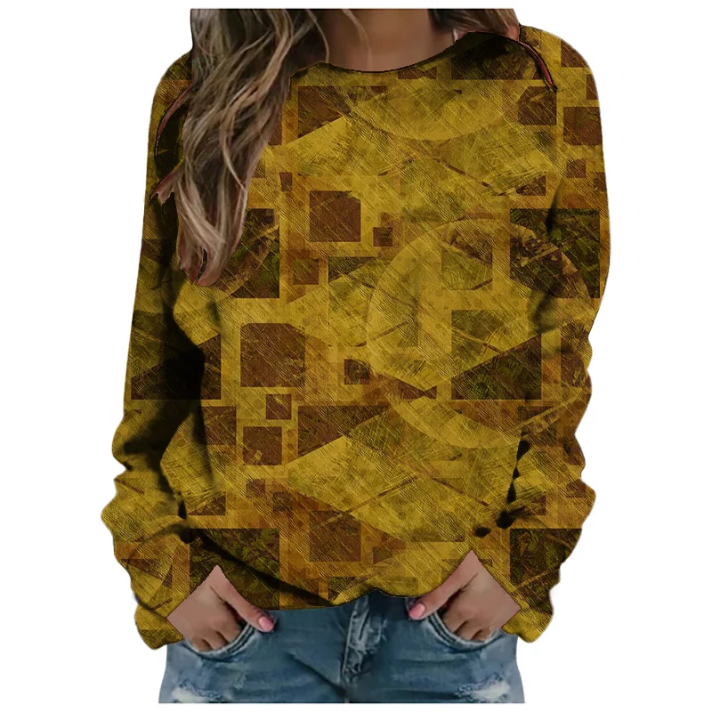 

Fall Ladies Women's Long Sleeve T-Shirt - 6XL Street Fashion Style Geometric Patchwork Graphic Print Long Sleeve T-Shirts