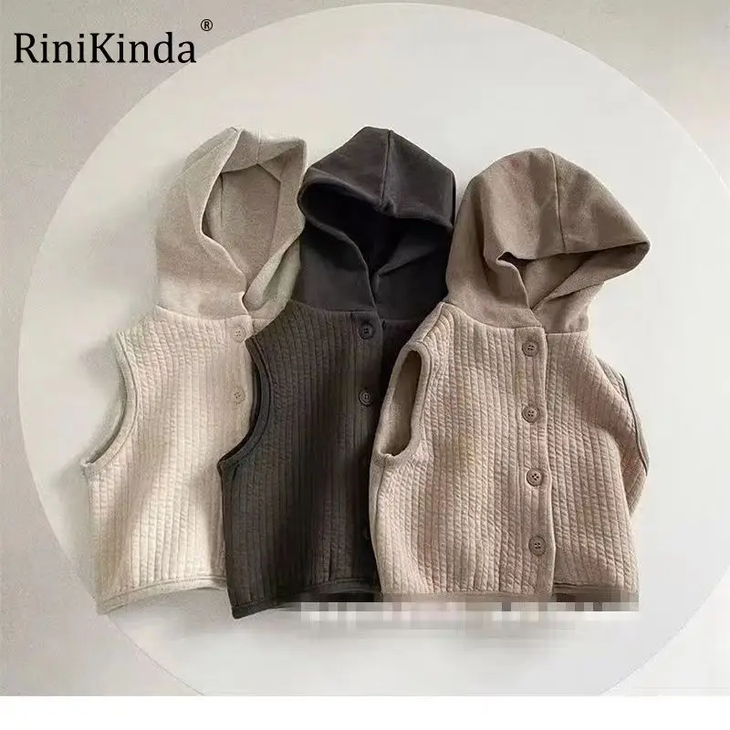 

Autumn Kids Girls Boys Coats Solid Sleeveless Button Hooded Kids Tops Girls Coats Loose Children's Jackets 2023 New