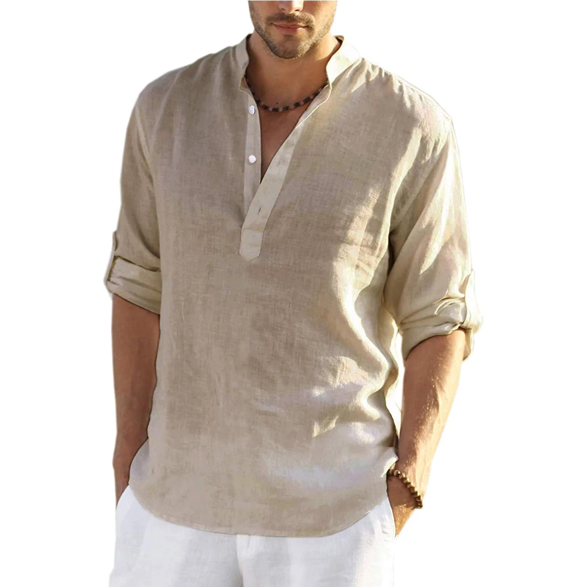 Men's Casual Long Sleeve Linen Shirts Fashion Autumn Spring Cotton Linen Blouse Shirts Handsome Men Shirt