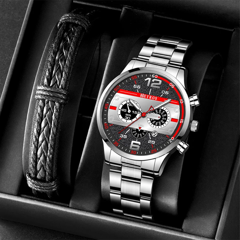 

Luxury Fashion Mens Sports Watches Stainless Steel Quartz Wristwatch Man Business Casual Leather Bracelet Male Luminous Clock