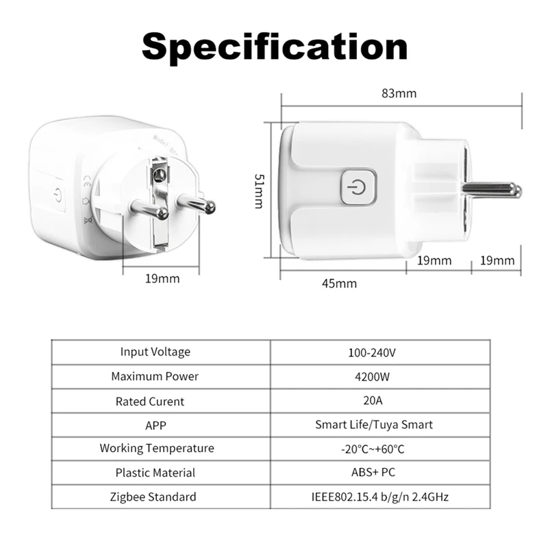 Умная розетка Tuya с Wi-Fi и монитором питания 20 А