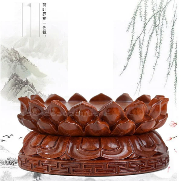 

Lotus Pedestal Buddha Statue Consecration Table Solid Wood Round Shape Ornaments Incense Burner Base Home Decoration