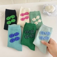 new chinese button embroidered socks woman fashion solid color cotton socks female spring summer long socks kawaii cinnamoroll