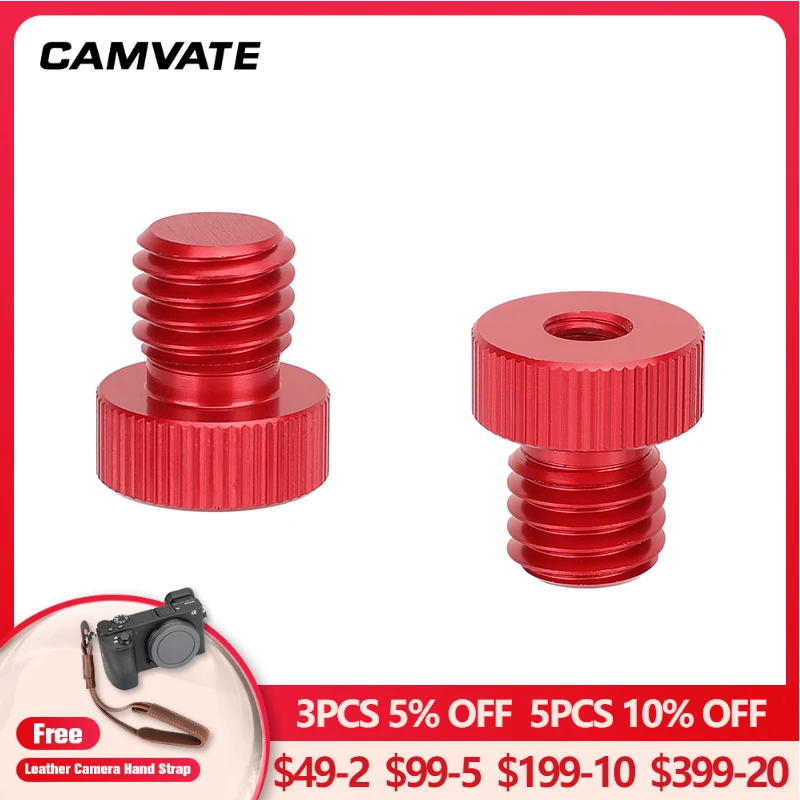

CAMVATE 15mm Rod Cap Plug Extension Connectors Red /Black M12 Male to 1/4"-20 Female Screw Adapter For 15mm Rail Support System