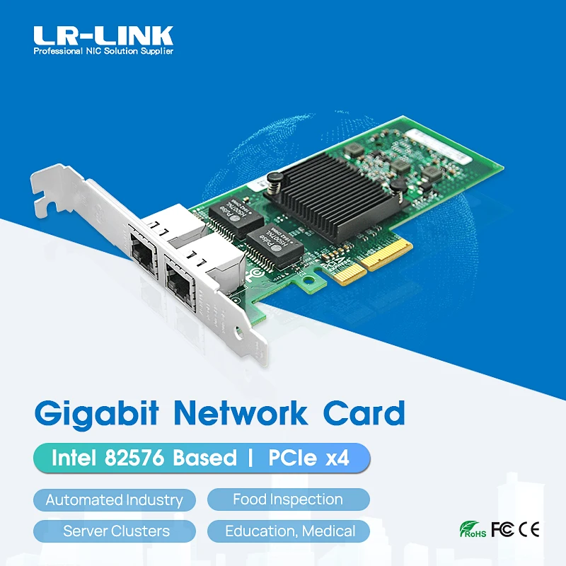 LR-LINK 9702ET Gigabit Network Card 10/100/1000Mbps Dual Port RJ45 PCI-ExpressEthernet Adapter Intel 82576 Compare yo E1G42ET