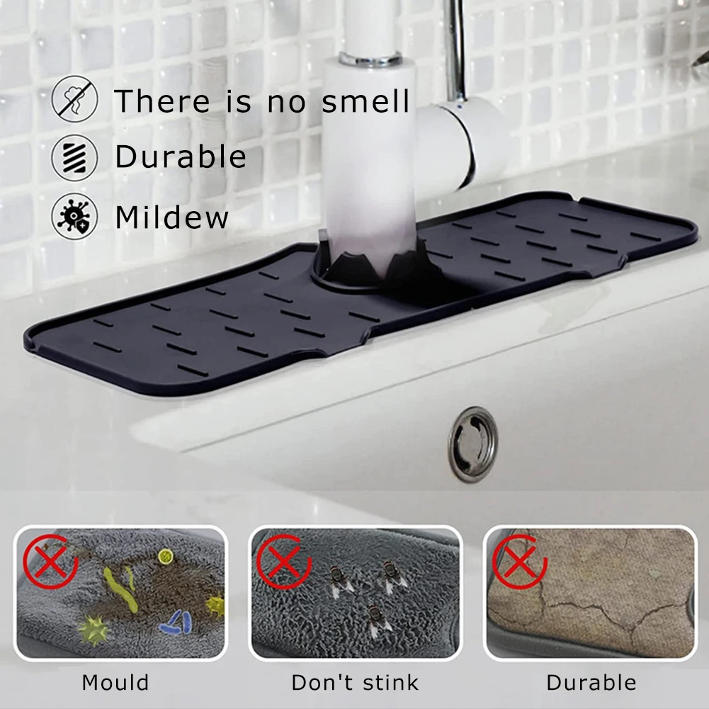 

Silicone Faucet Mat Sink Splash Guard Faucet Drainage Mat Drying Pad Kitchen Bathroom Countertop Protection Mat