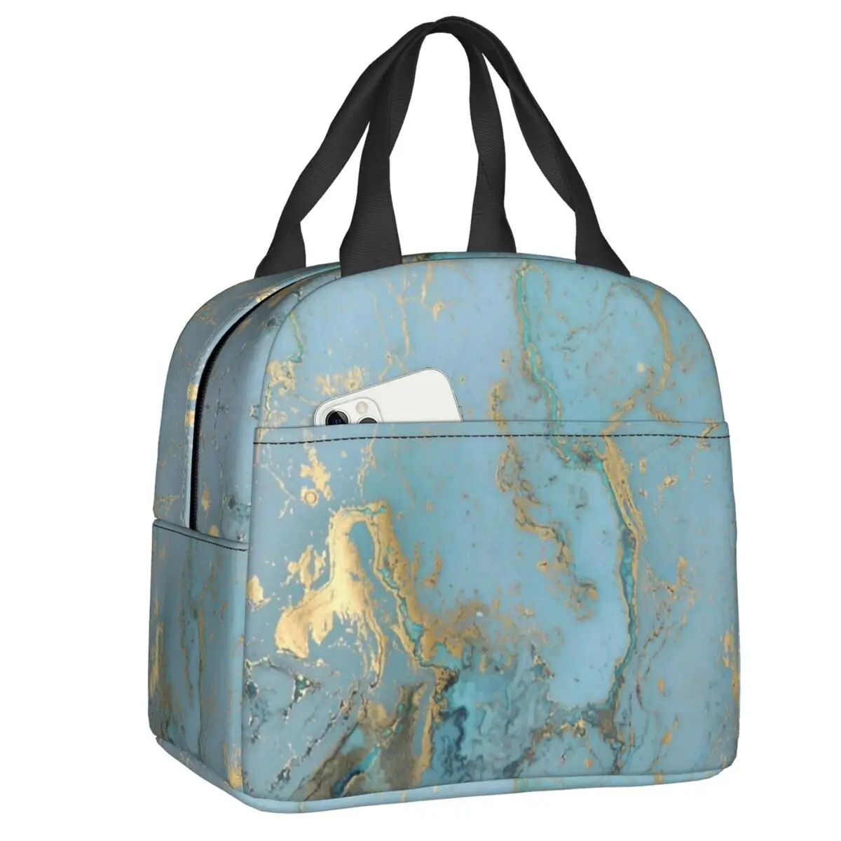 

Marble Design Texture Abstract Pattern Insulated Lunch Bag Women Modern Geometric Lunch Tote for Outdoor Travel Storage Food Box