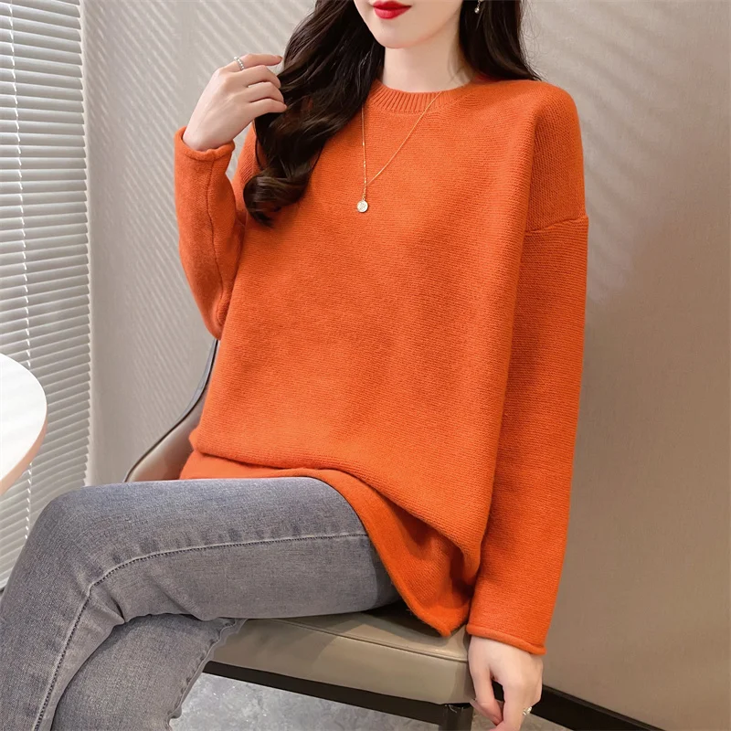 

157 straight stitching loose long-sleeved round collar commuter piece sets pure color