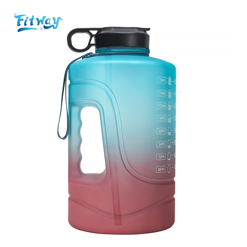 

Fitway Travel Exercise Large Volume 3.78 Liters Gradient Color Motivational Portable Water Sport Bottle with Handle