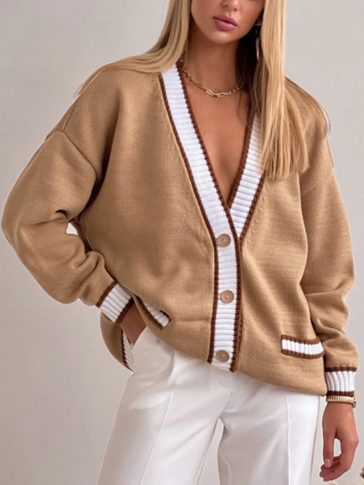 

Женский однобортный Кардиган с V-образным вырезом, длинным рукавом